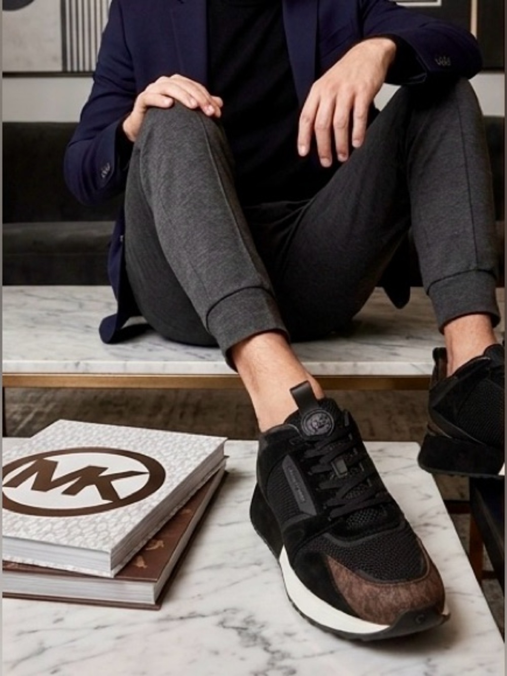 Michael Kors Theo Low Top Sneaker Trainer Black/Brown - New w/o Box